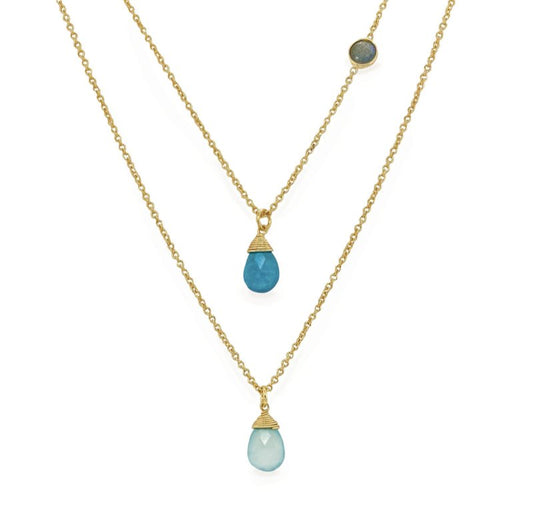 BEACH HOUSE MULTI GEMSTONE DOUBLE CHAIN NECKLACE - OUThaus