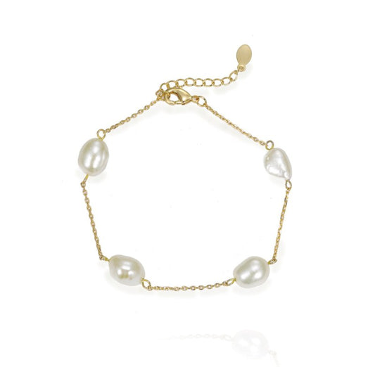 BERMUDA GOLD REAL BAROQUE PEARL DAINTY CHAIN BRACELET - OUThaus