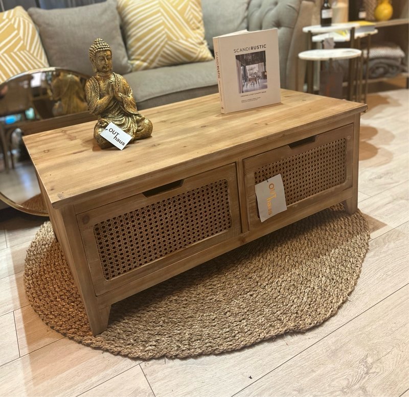 French Beechwood & Wicker Coffee Table - OUThaus