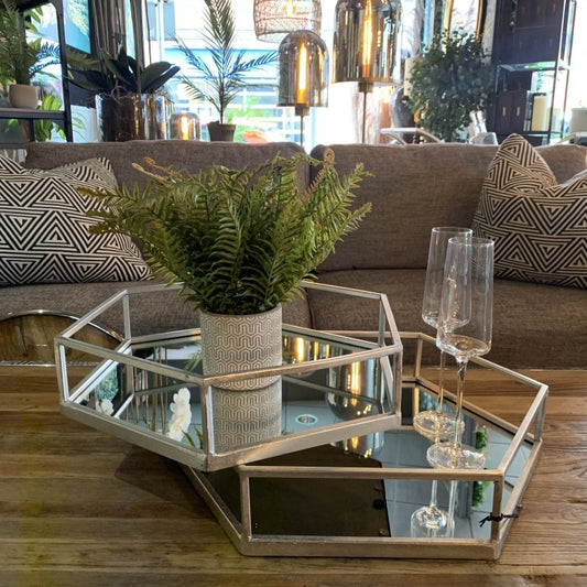 Hexagonal Mirror Silver Tray - OUThaus
