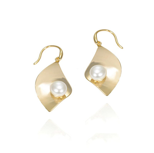 MONZA GOLD PEARL ABSTRACT MOTIF EARRINGS - OUThaus