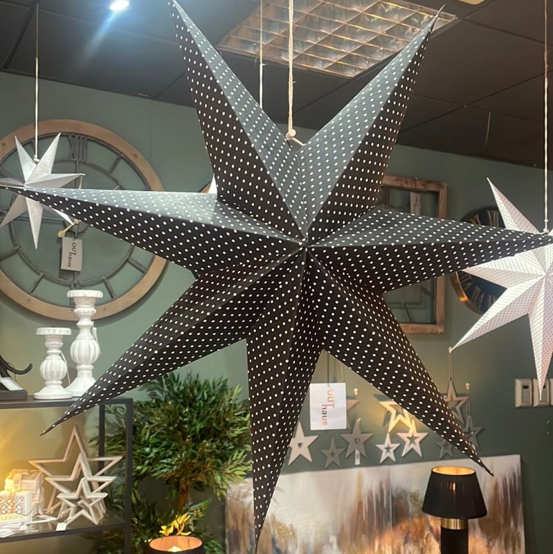 Paper Star Decorations Black Polka Dot (L) - OUThaus