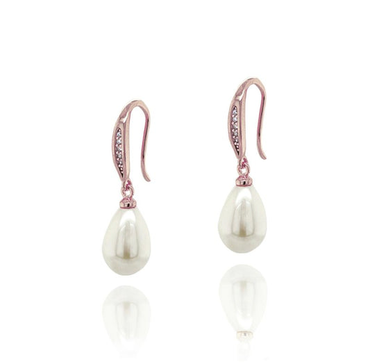 SALFORD ROSE GOLD PAVE CRYSTAL ELEGANT PEARL DROP EARRINGS - OUThaus