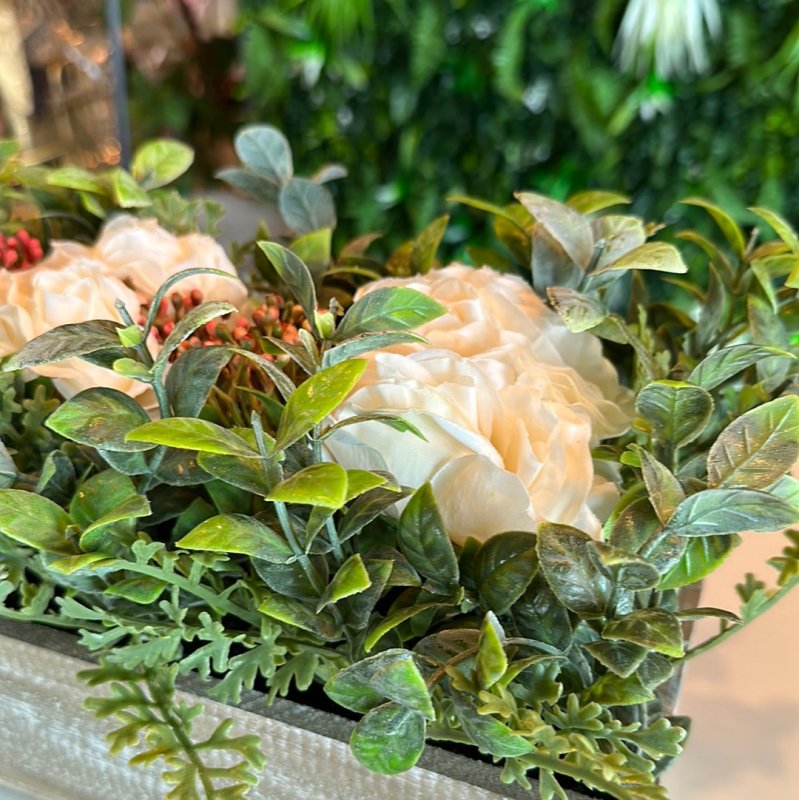 White Roses in Wooden Box - OUThaus