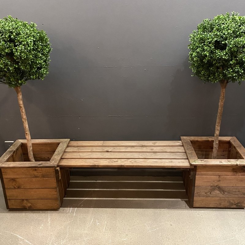 bench with plant pots Charles Taylor Wooden Bench with two planters