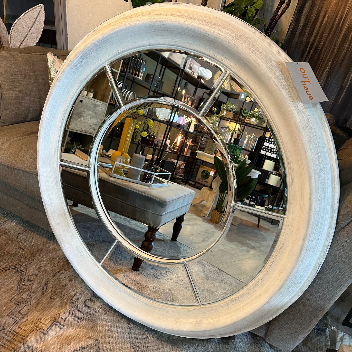 White Wash Panelled Round Mirror