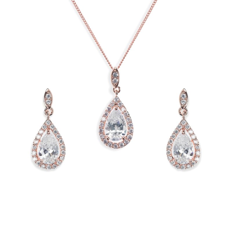 BELMONT ROSE GOLD CRYSTAL TEARDROP PENDANT SET - OUThaus