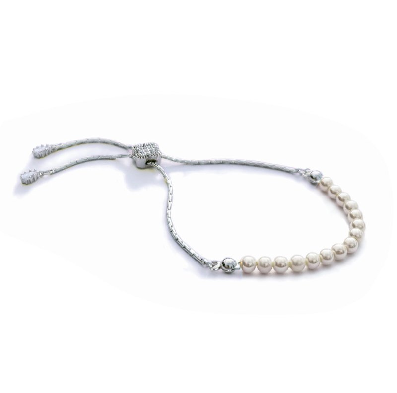 CARLISLE RHODIUM PEARL DELICATE TOGGLE BRACELET - OUThaus