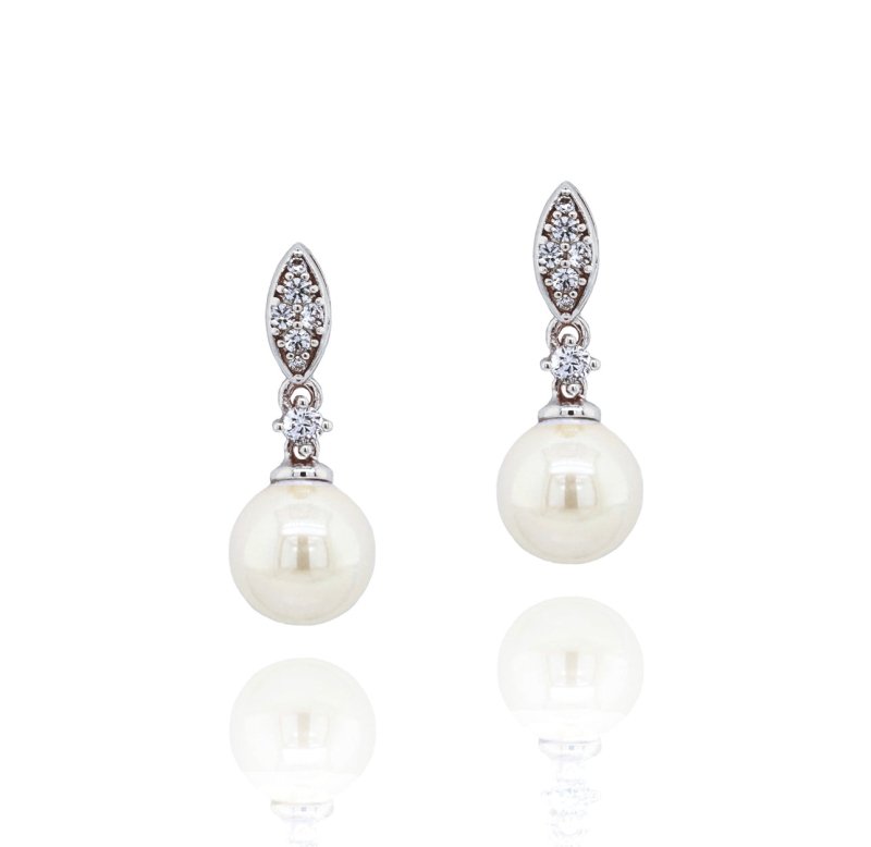 DUBLIN RHODIUM CRYSTAL CLASSIC PEARL DROP EARRINGS - OUThaus