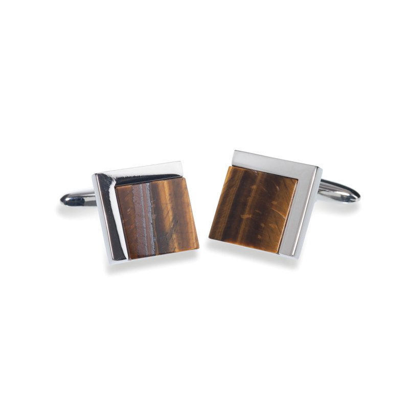 EMERSON RHODIUM TIGERS EYE CUFFLINKS - OUThaus