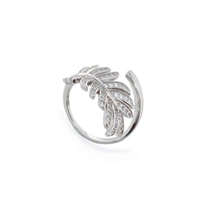 FERN PAVE ZIRCONIA CRYSTAL ORGANIC LEAF RING - OUThaus