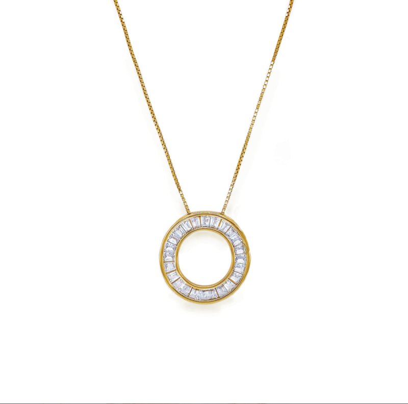 HALO ZIRCONIA CRYSTAL BAGUETTE CIRCLE NECKLACE - OUThaus