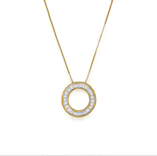 HALO ZIRCONIA CRYSTAL BAGUETTE CIRCLE NECKLACE - OUThaus