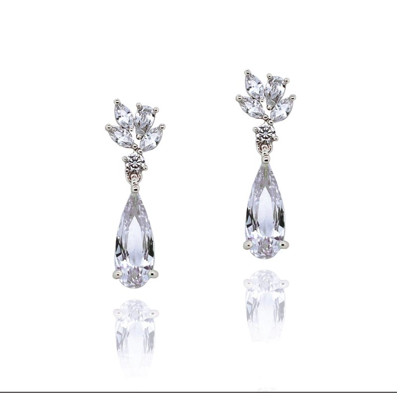 HARROGATE RHODIUM CRYSTAL CLASSIC TEARDROP EARRINGS - OUThaus