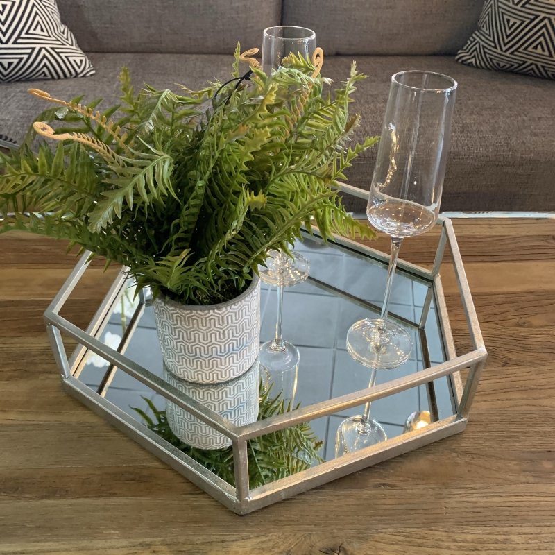 Hexagonal Mirror Silver Tray - OUThaus