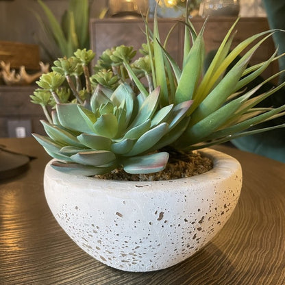 Mixed Faux Succulents In Cement Pot - OUThaus