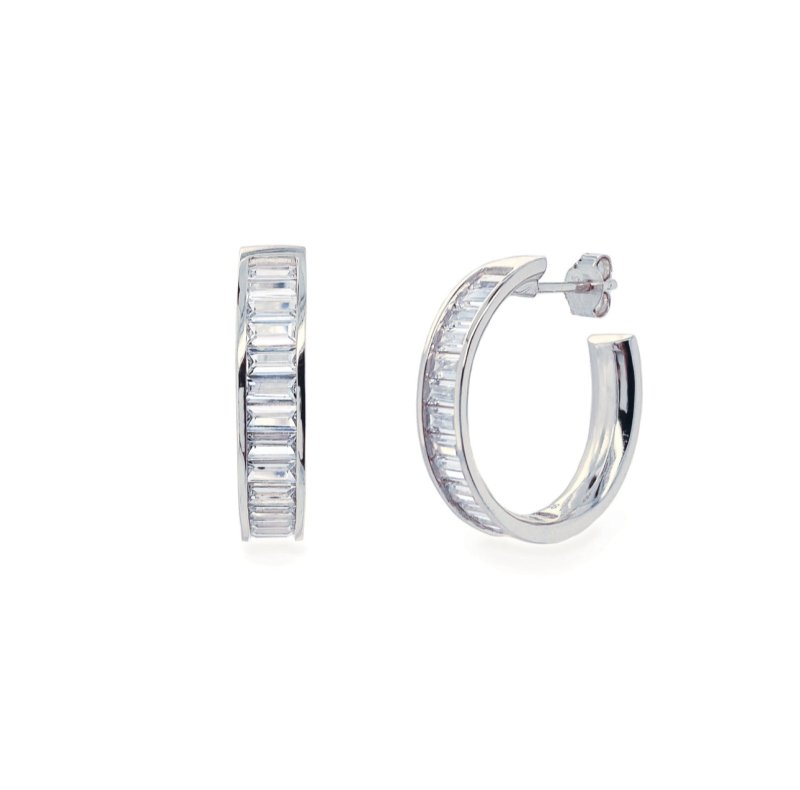 REBEL ZIRCONIA CRYSTAL BAGUETTE MID HOOP EARRINGS - OUThaus