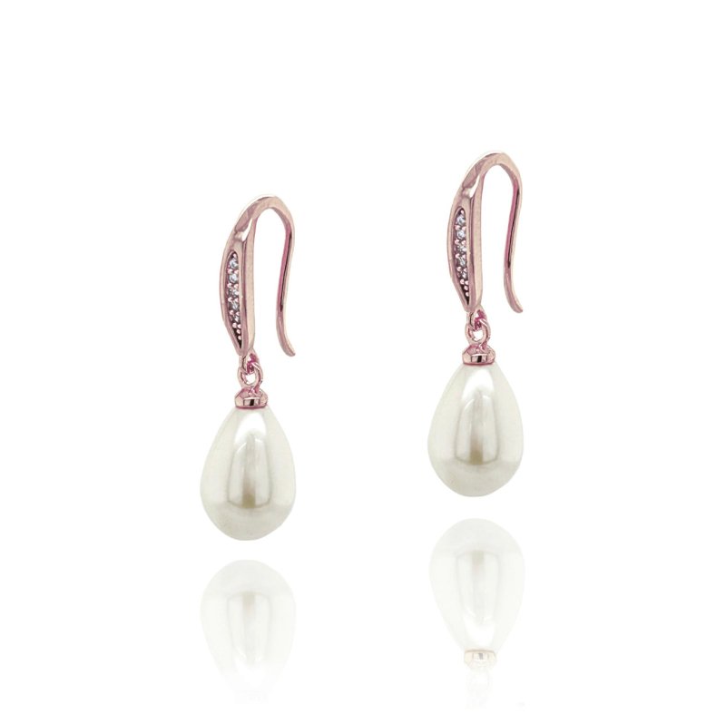 SALFORD ROSE GOLD PAVE CRYSTAL ELEGANT PEARL DROP EARRINGS - OUThaus