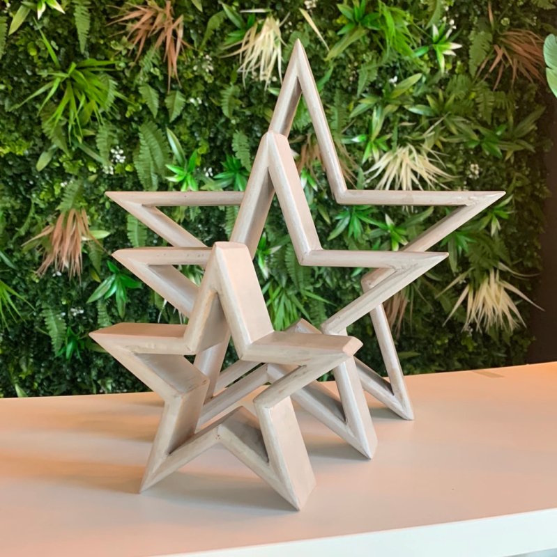 Set of 3 Wooden Stars (Grey) - OUThaus