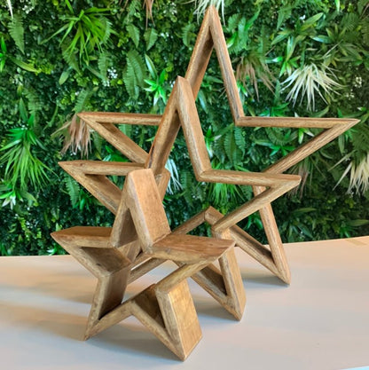 Set of 3 Wooden Stars (Natural ) - OUThaus