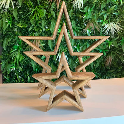 Set of 3 Wooden Stars (Natural ) - OUThaus