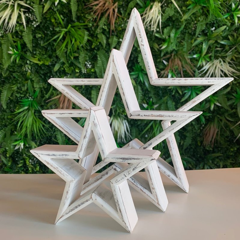 Set of 3 Wooden Stars (White) - OUThaus