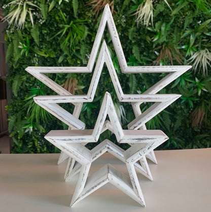 Set of 3 Wooden Stars (White) - OUThaus