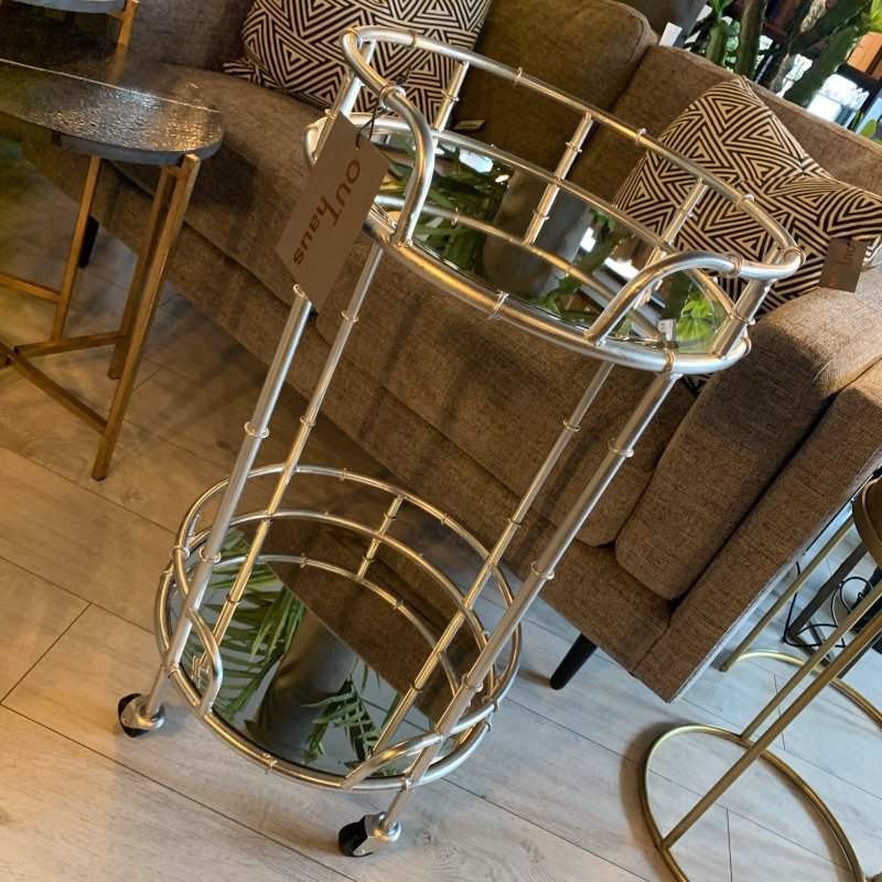 Silver Round Drinks Trolley - OUThaus