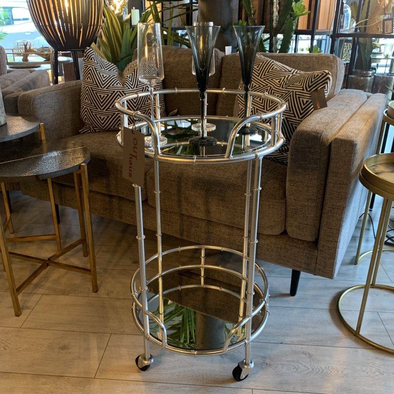 Silver Round Drinks Trolley - OUThaus