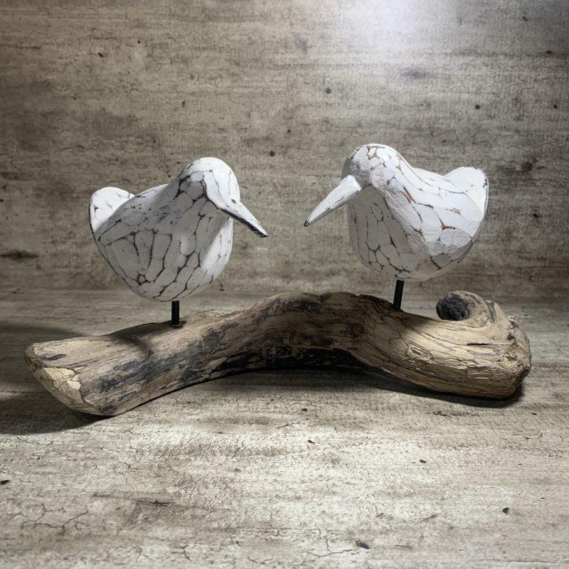 Two White Wooden Birds - OUThaus