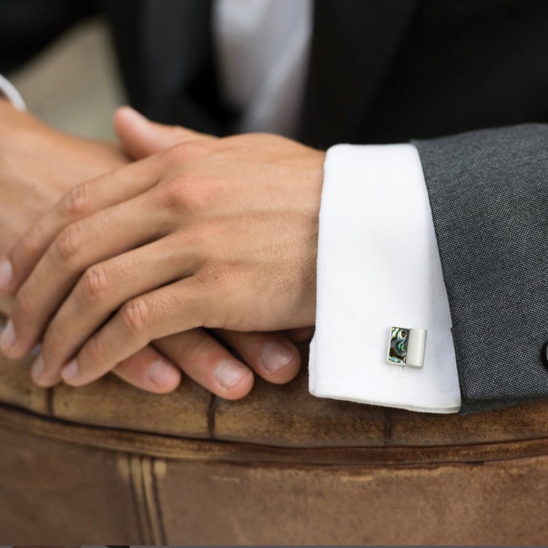 WALDORF RHODIUM ABALONE CUFFLINKS - OUThaus