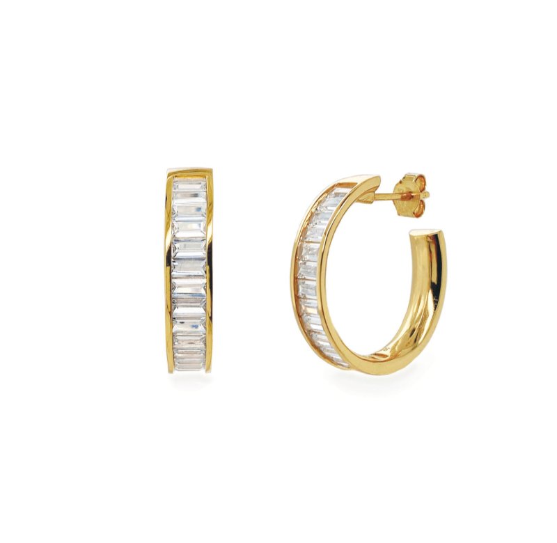 WILDHEART ZIRCONIA CRYSTAL BAGUETTE MID HOOP EARRINGS - OUThaus